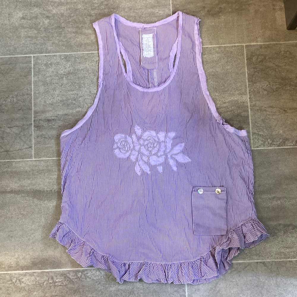 Hand Crafted Lavender Striped Tank Top with Ruffle Hem - Picture 3 of 12